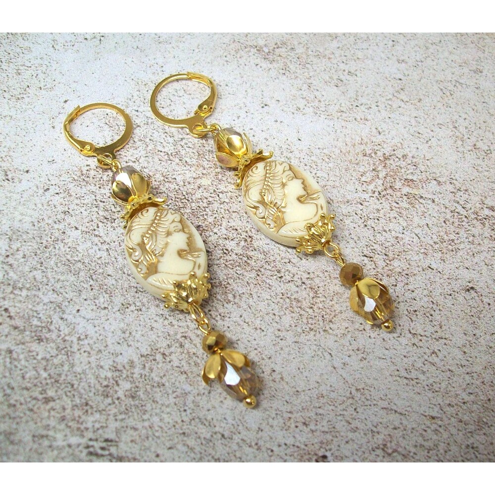 Art Nouveau Earrings Vintage Gold, Artisan Crafted Ornate Jewelry, Gift for Her